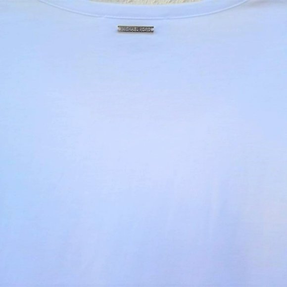 New MICHAEL KORS Small Hits at hip Crew Neckline Ruffle Sleeves White Top - Picture 3 of 4